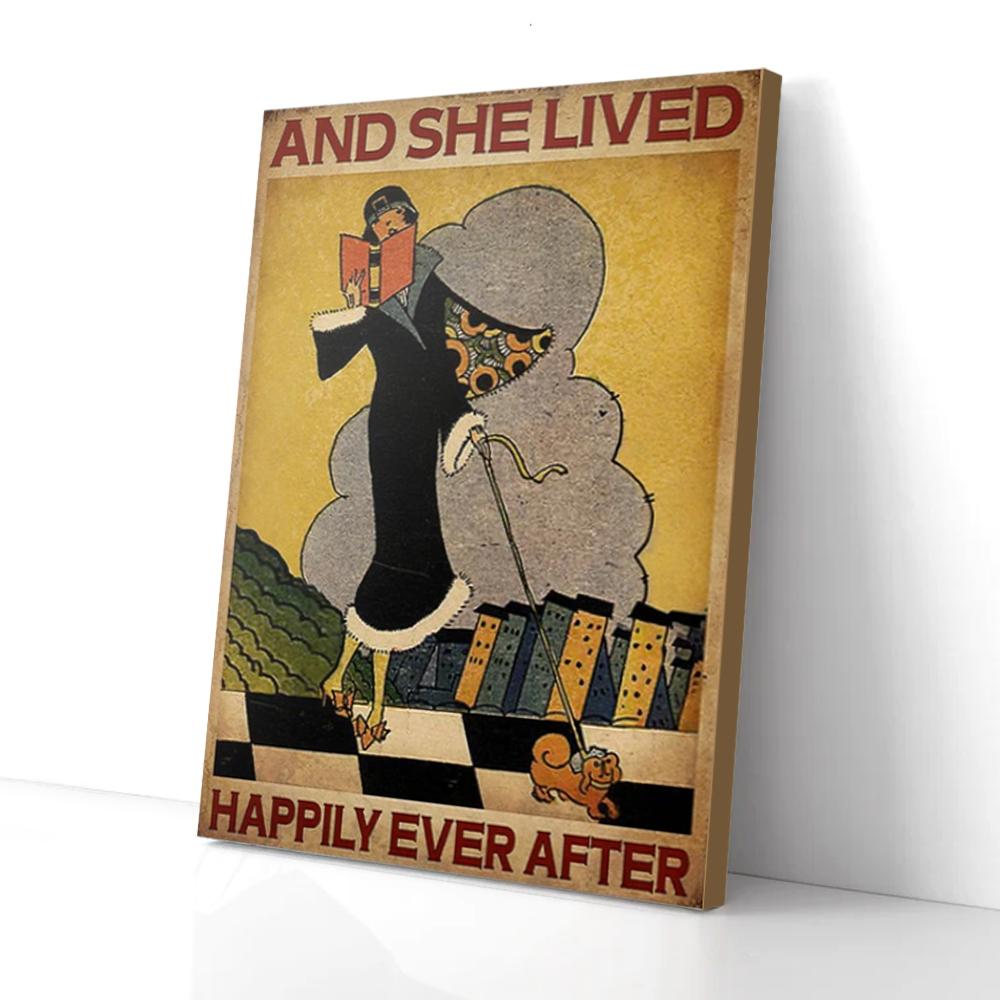 and she lived happily ever after book and dog canvas prints wall art decor 3732