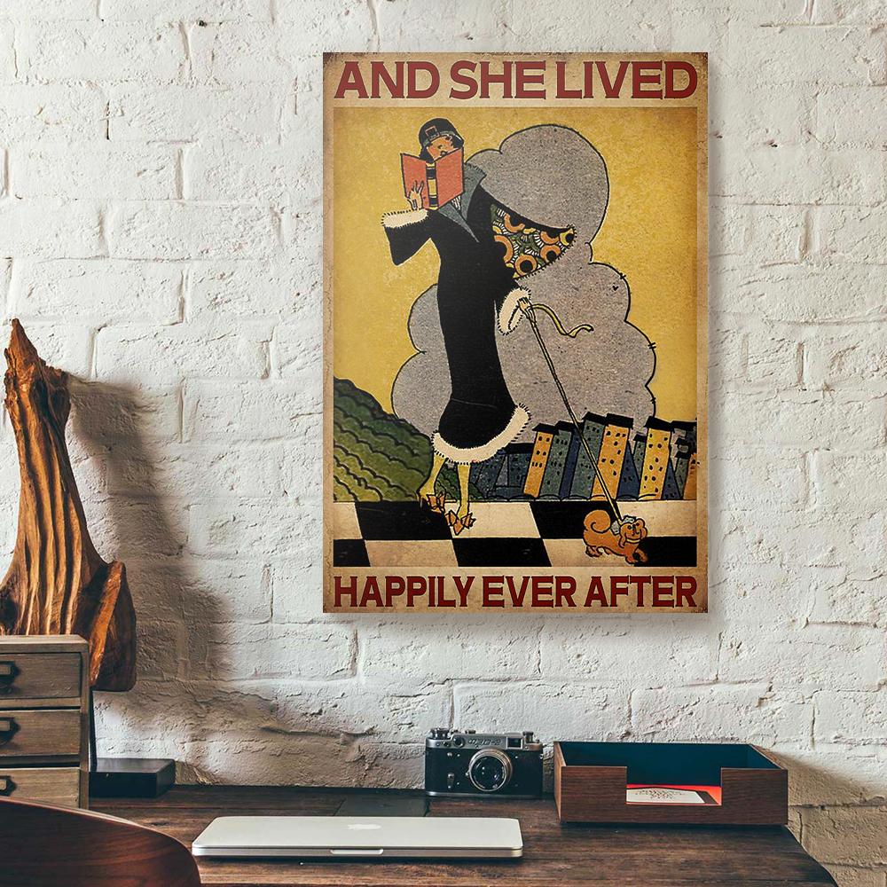 and she lived happily ever after book and dog canvas prints wall art decor 8699