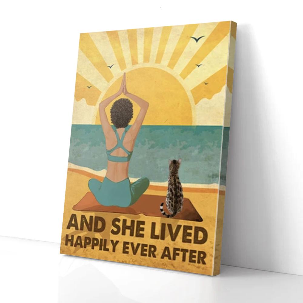 And She Lived Happily Ever After Girl Yoga With Cat Canvas Prints - Wall Art Decor and she lived happily ever after girl yoga with cat canvas prints wall art decor 7793