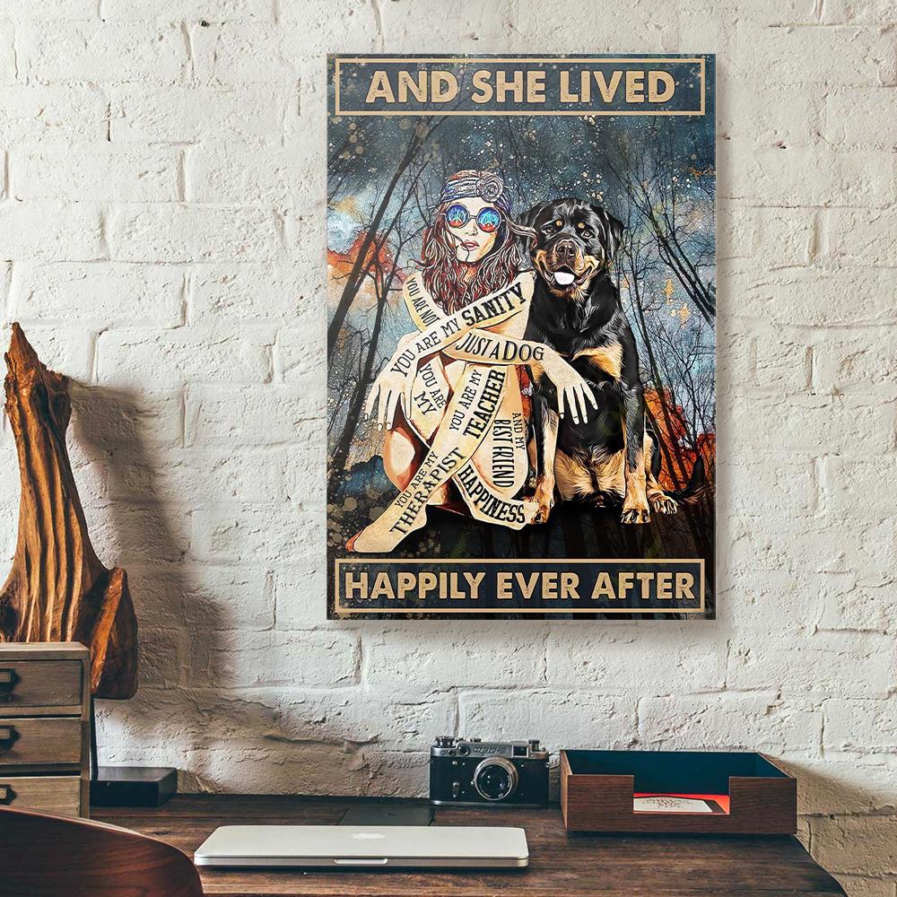 And She Lived Happily Ever After Hippie Girl Rottweiler Canvas Wall At and she lived happily ever after hippie girl rottweiler canvas wall at 1193