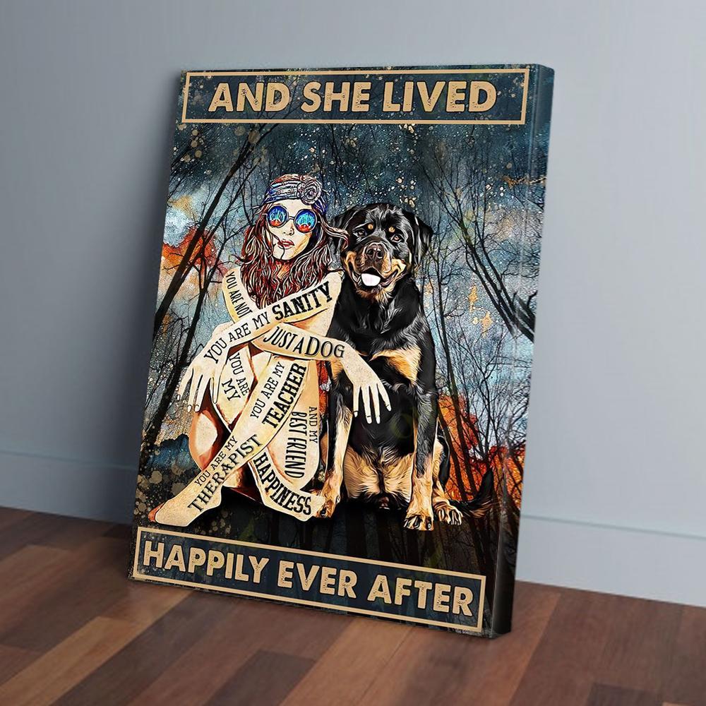 And She Lived Happily Ever After Hippie Girl Rottweiler Canvas Wall At and she lived happily ever after hippie girl rottweiler canvas wall at 2876