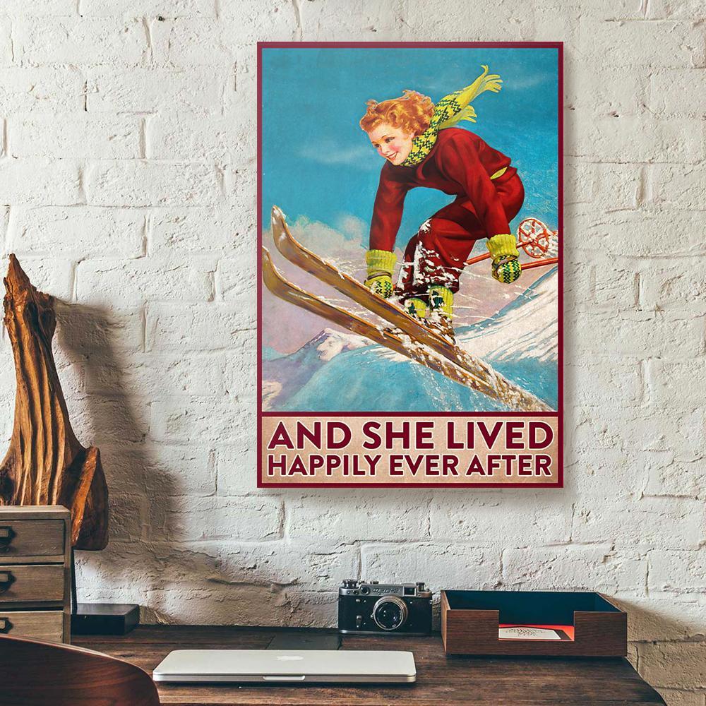 and she lived happily ever after skiing canvas prints wall art decor 3199