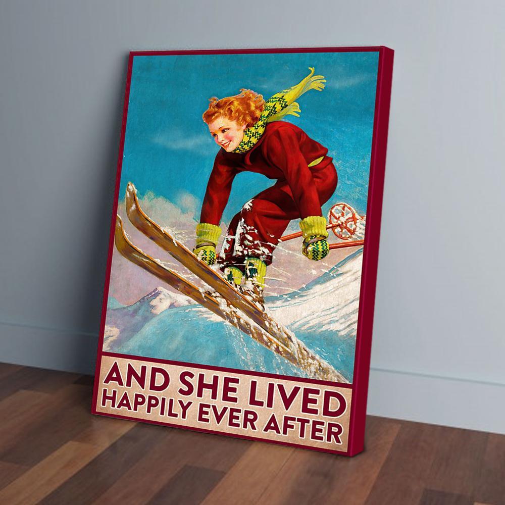 and she lived happily ever after skiing canvas prints wall art decor 5415
