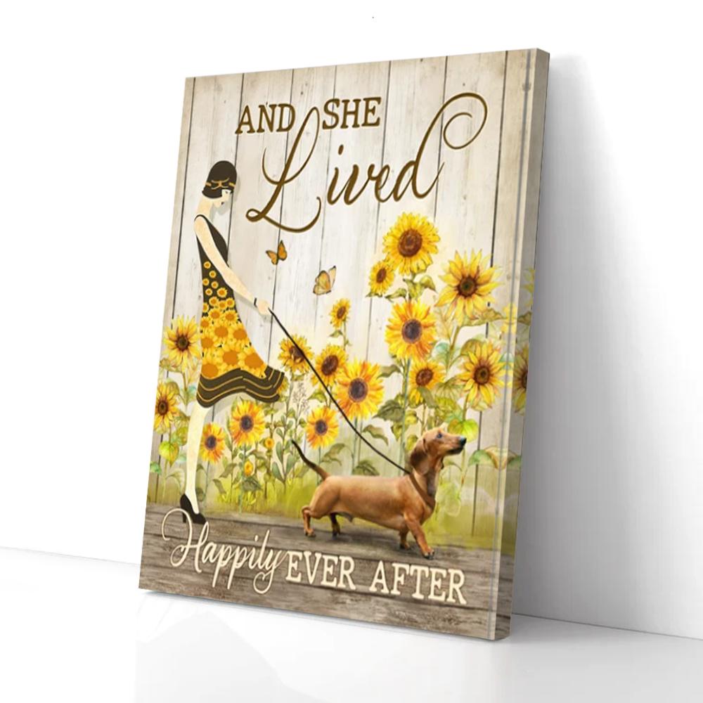 And She Lived Happily Ever After Sunflower Dachshund Dog Canvas Prints - Wall Art Decor and she lived happily ever after sunflower dachshund dog canvas prints wall art decor 4765