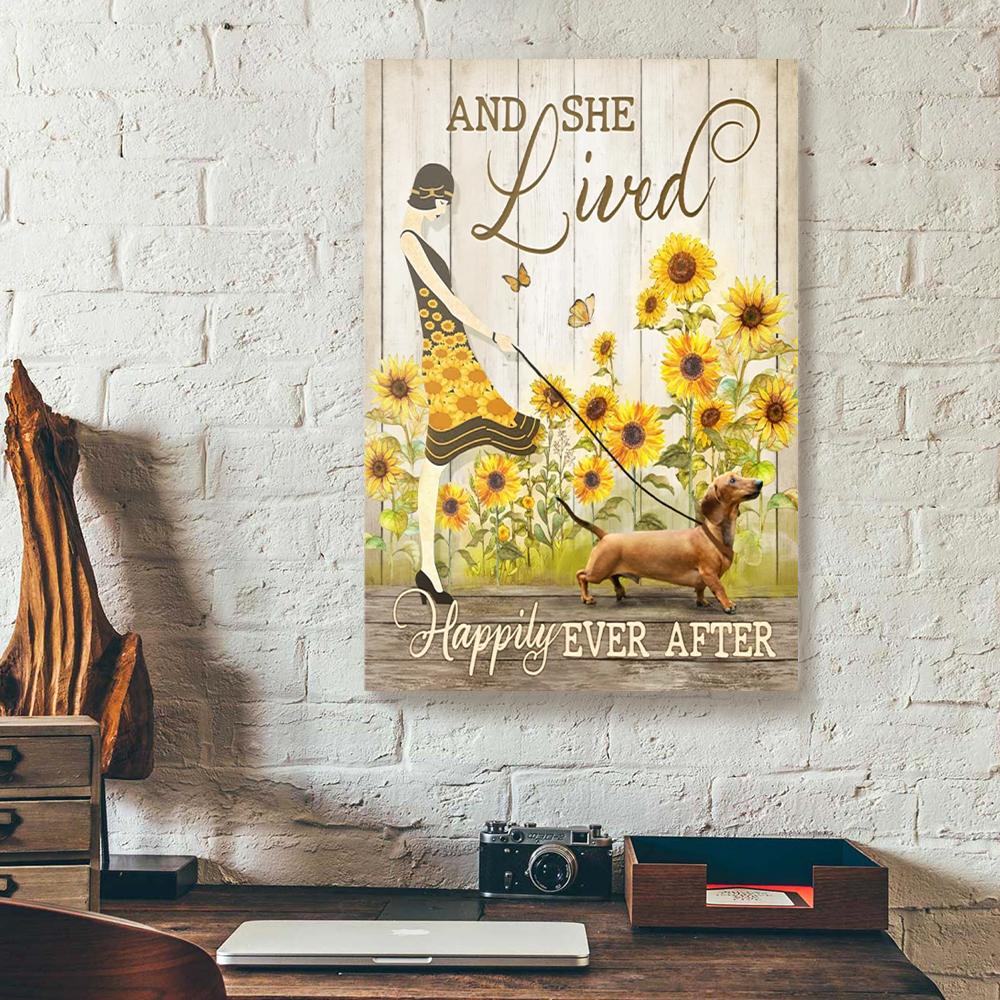And She Lived Happily Ever After Sunflower Dachshund Dog Canvas Prints - Wall Art Decor and she lived happily ever after sunflower dachshund dog canvas prints wall art decor 4766
