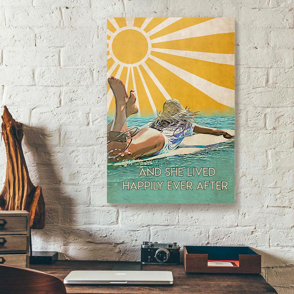 and she lived happily ever after surfing girl canvas prints wall art decor 5888