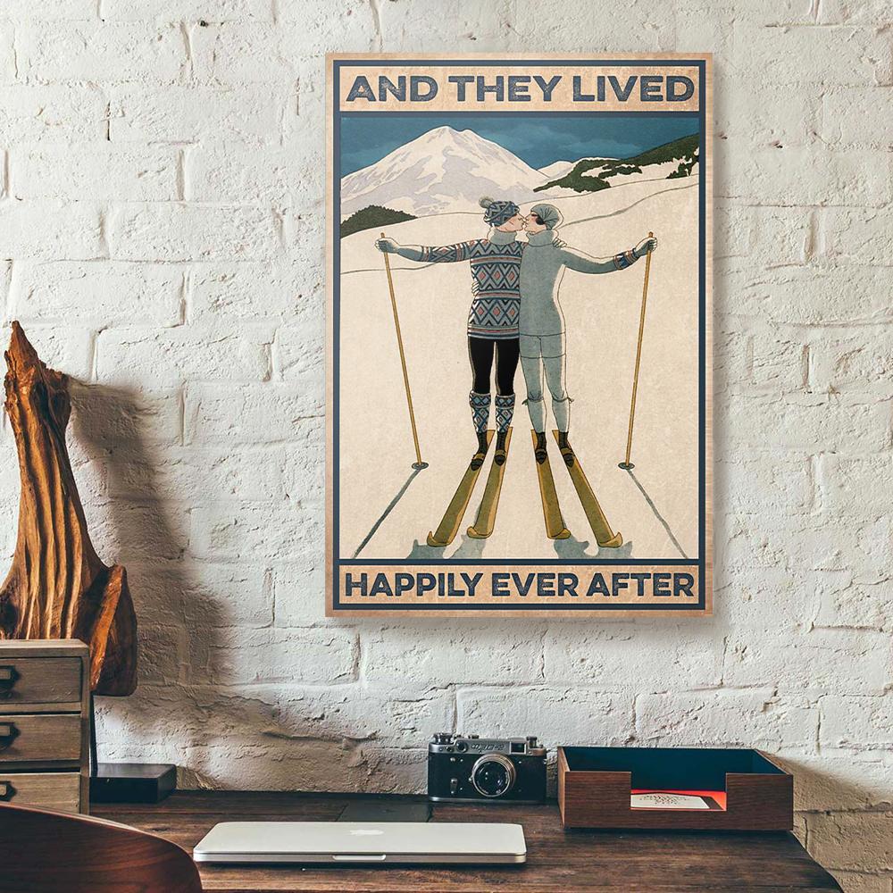 and they lived happily ever after couple skiing canvas prints wall art decor 5986