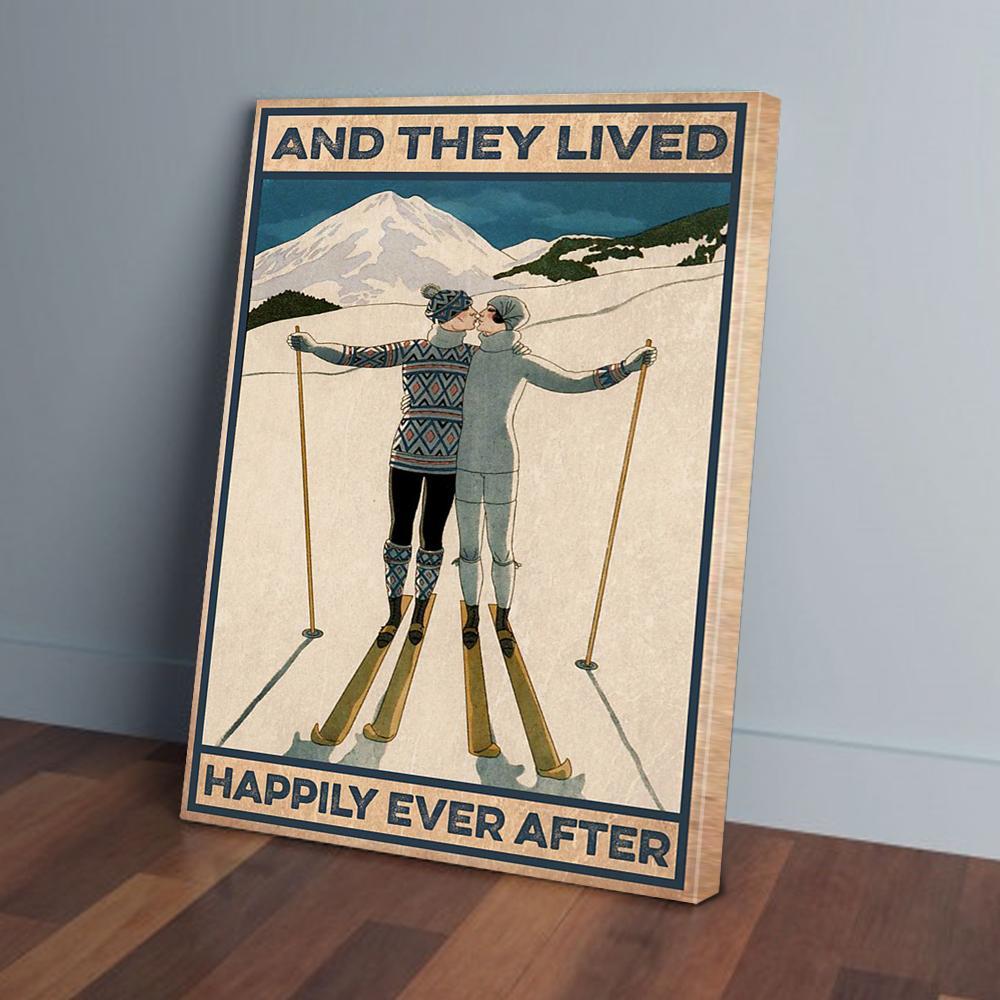 and they lived happily ever after couple skiing canvas prints wall art decor 6950