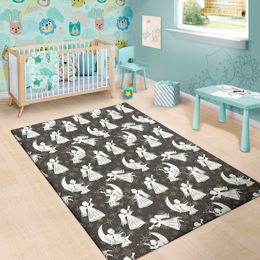 angel and snowflake pattern print area rug floor decor 6815