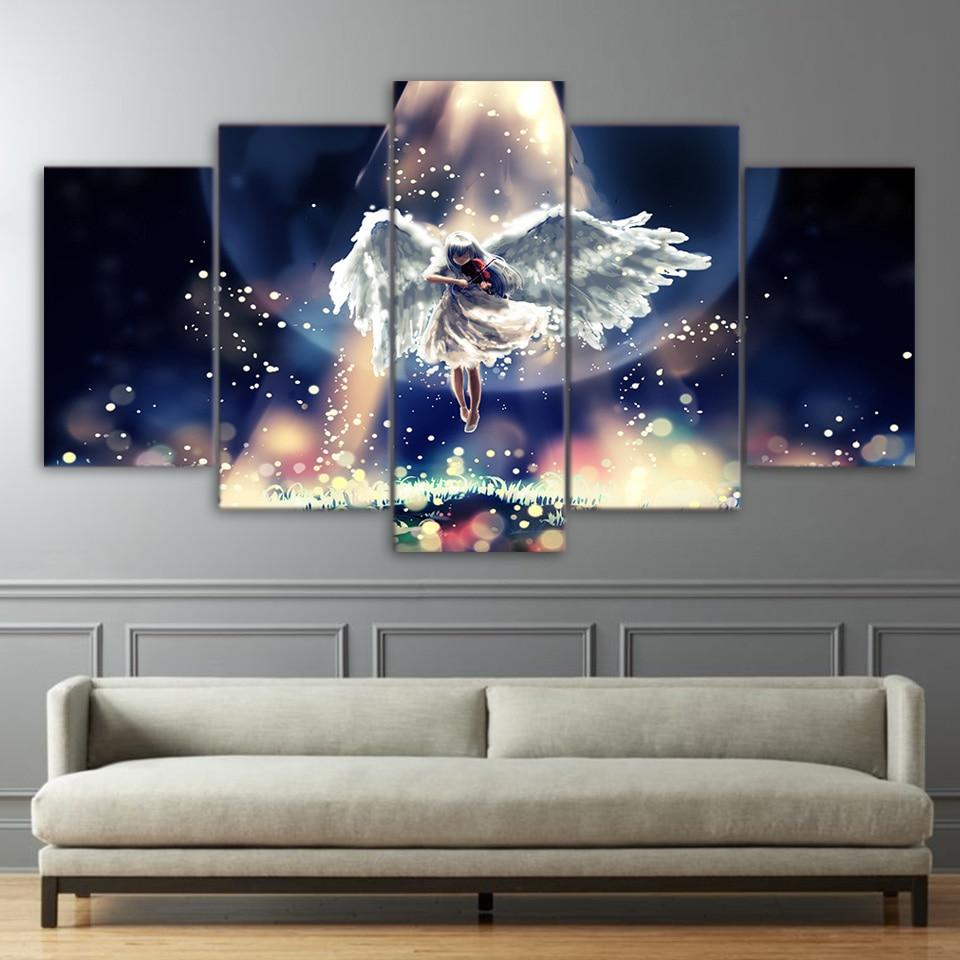 angel girl play the violin starlight abstract 5 panel canvas art wall decor 7143