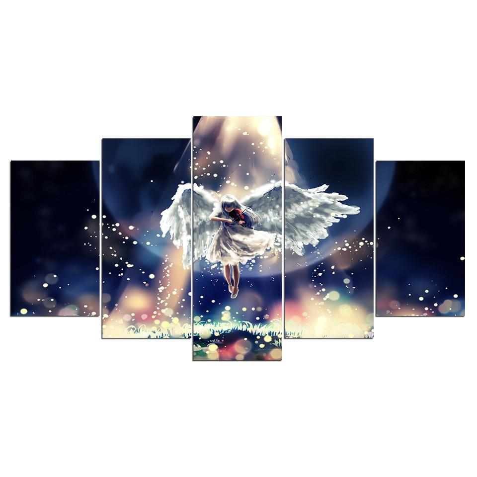 angel girl play the violin starlight abstract 5 panel canvas art wall decor 8232