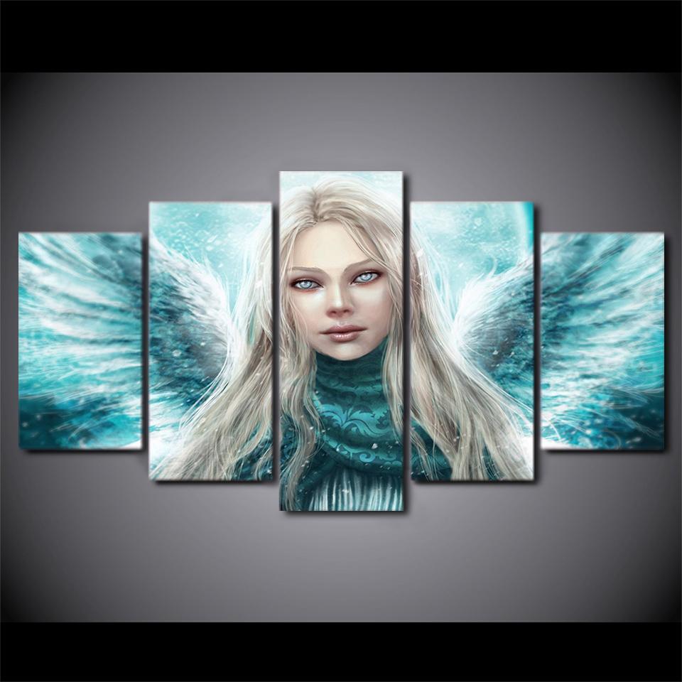 angel girl wings abstract 5 panel canvas art wall decor 1137