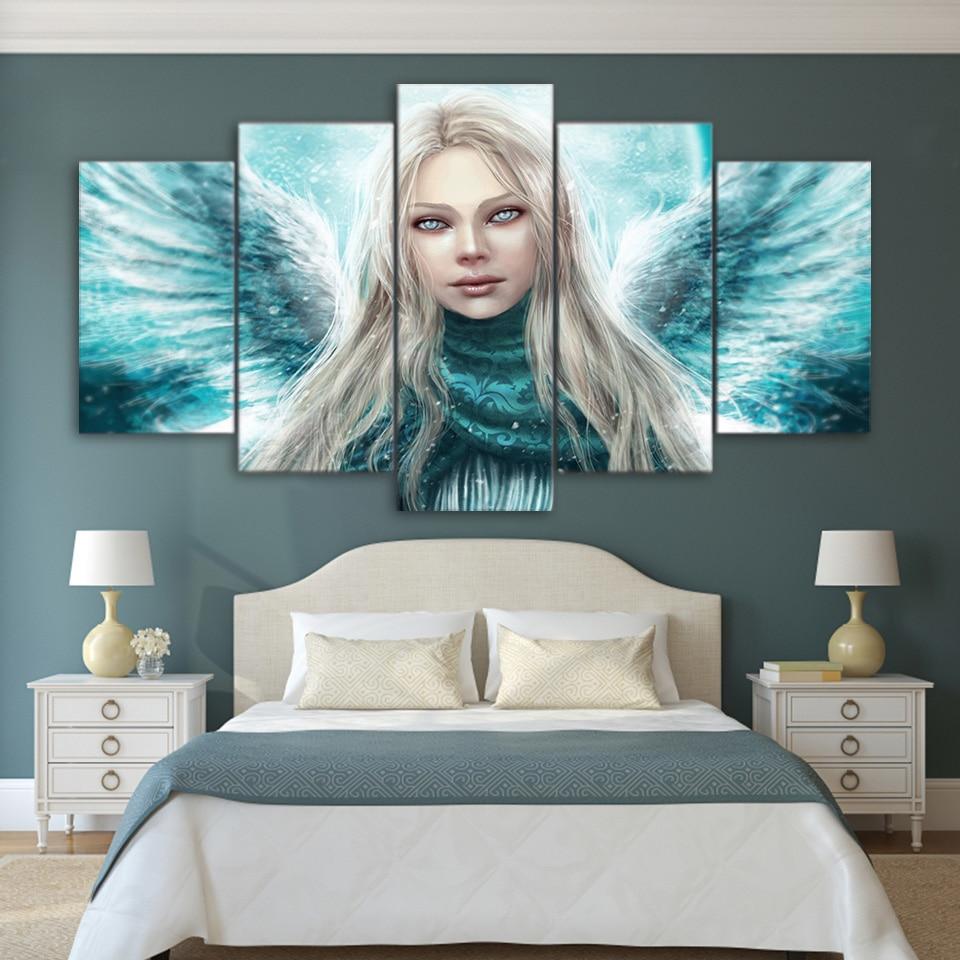 angel girl wings abstract 5 panel canvas art wall decor 3507