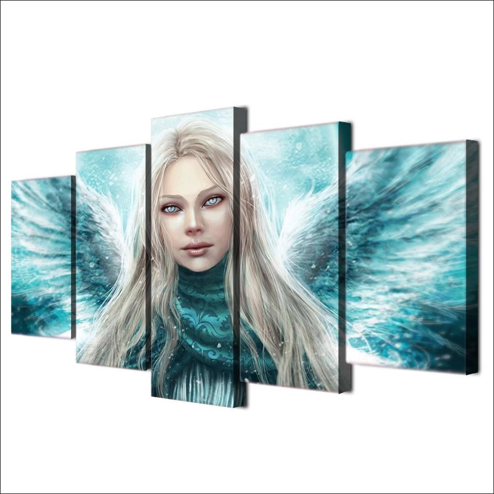 angel girl wings abstract 5 panel canvas art wall decor 4284