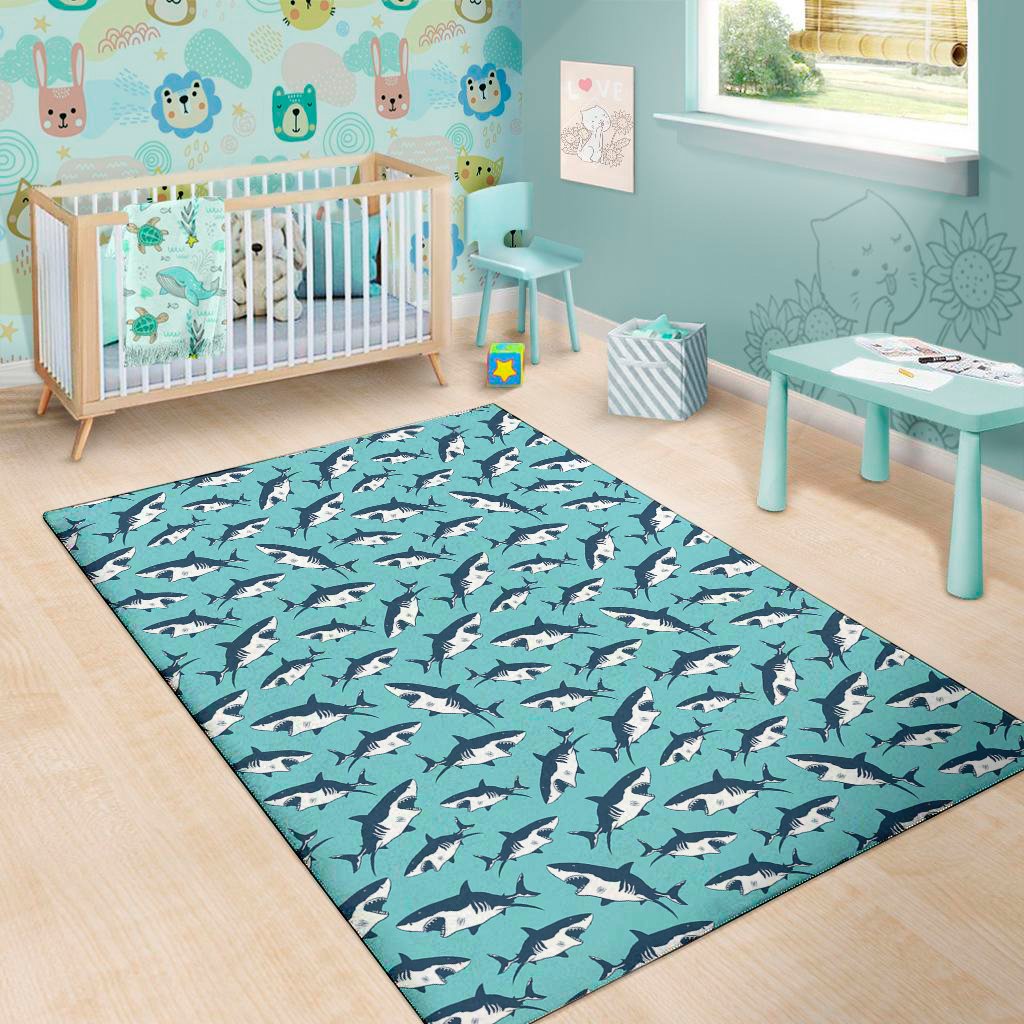 angry shark pattern print area rug floor decor 1901