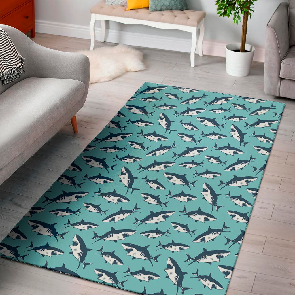 angry shark pattern print area rug floor decor 2353