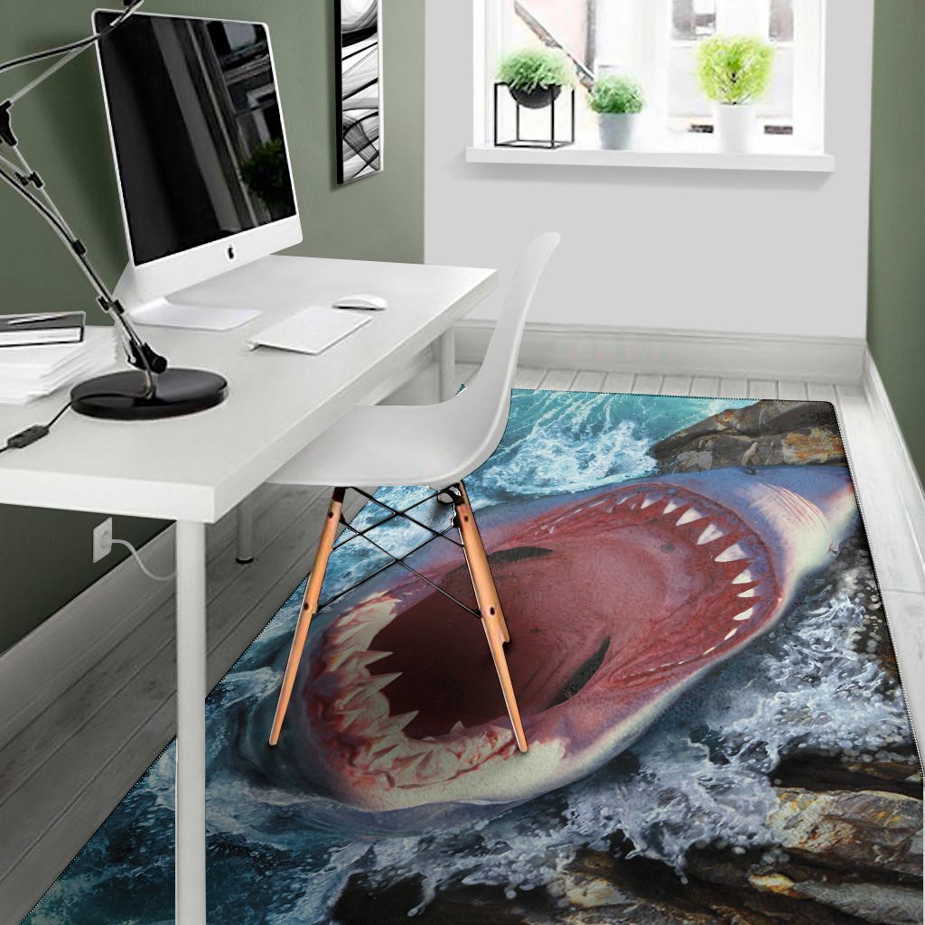 angry shark print area rug floor decor 6937