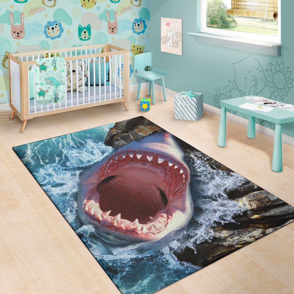 angry shark print area rug floor decor 8546