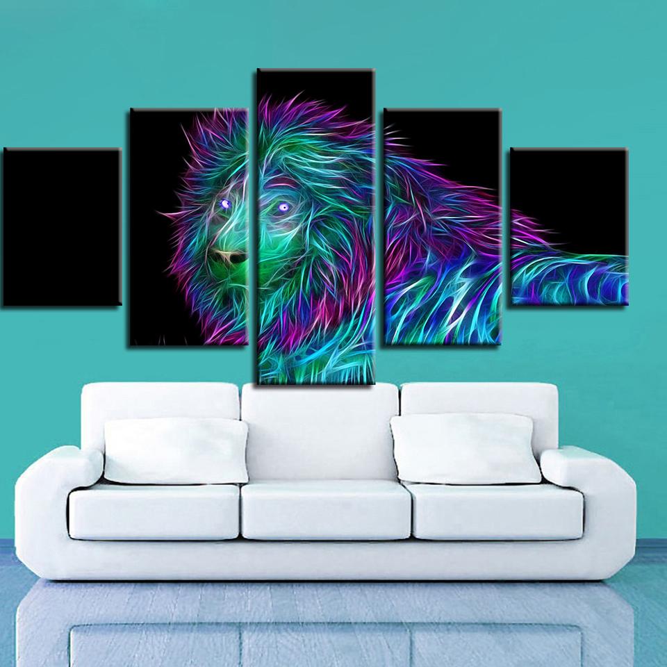 animal colorful lion abstract animal 5 panel canvas art wall decor 2454