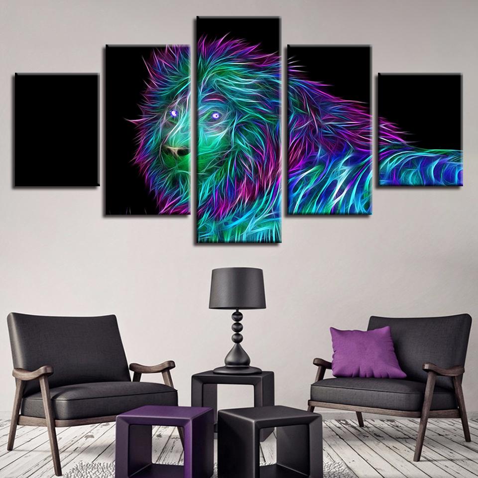animal colorful lion abstract animal 5 panel canvas art wall decor 3470
