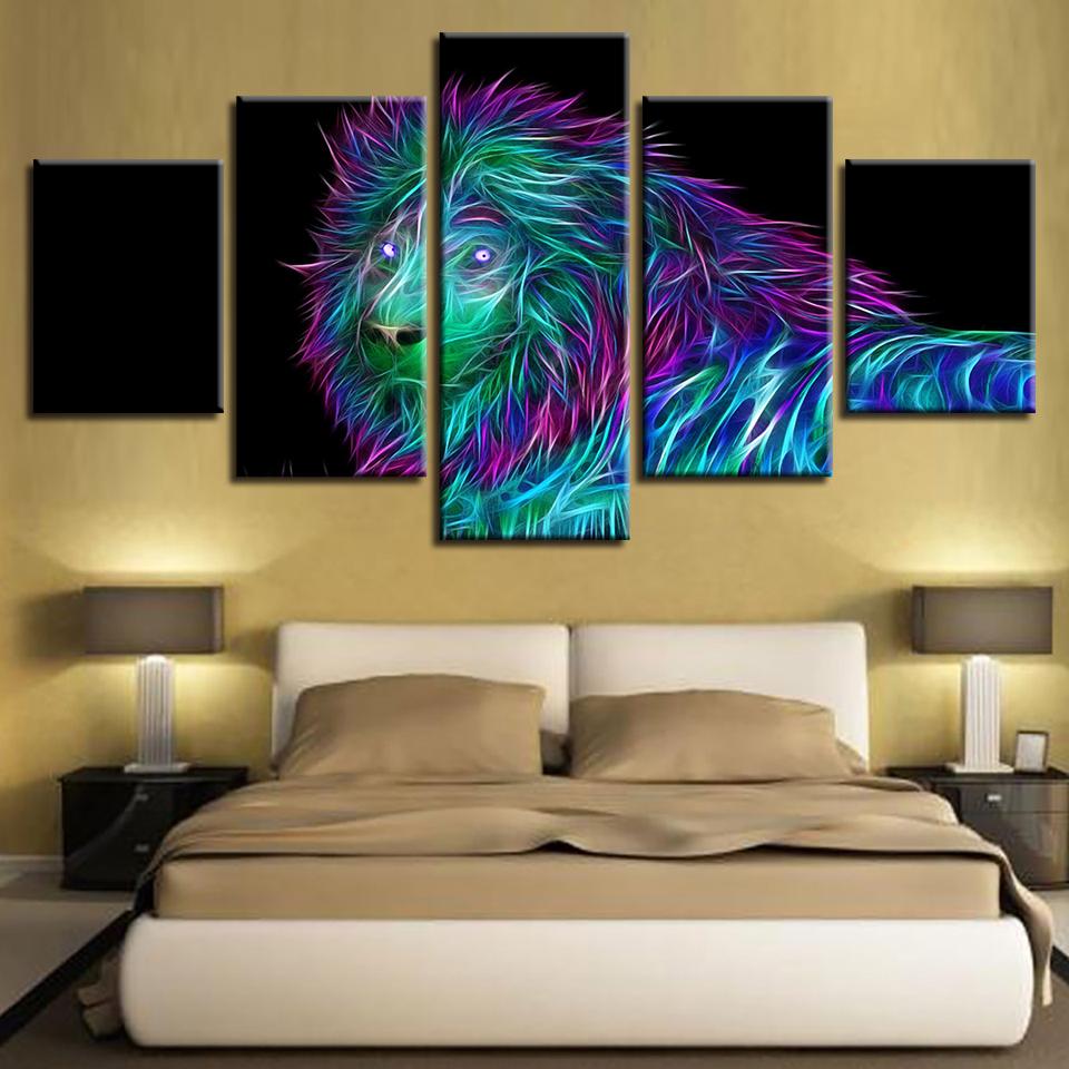 animal colorful lion abstract animal 5 panel canvas art wall decor 4050