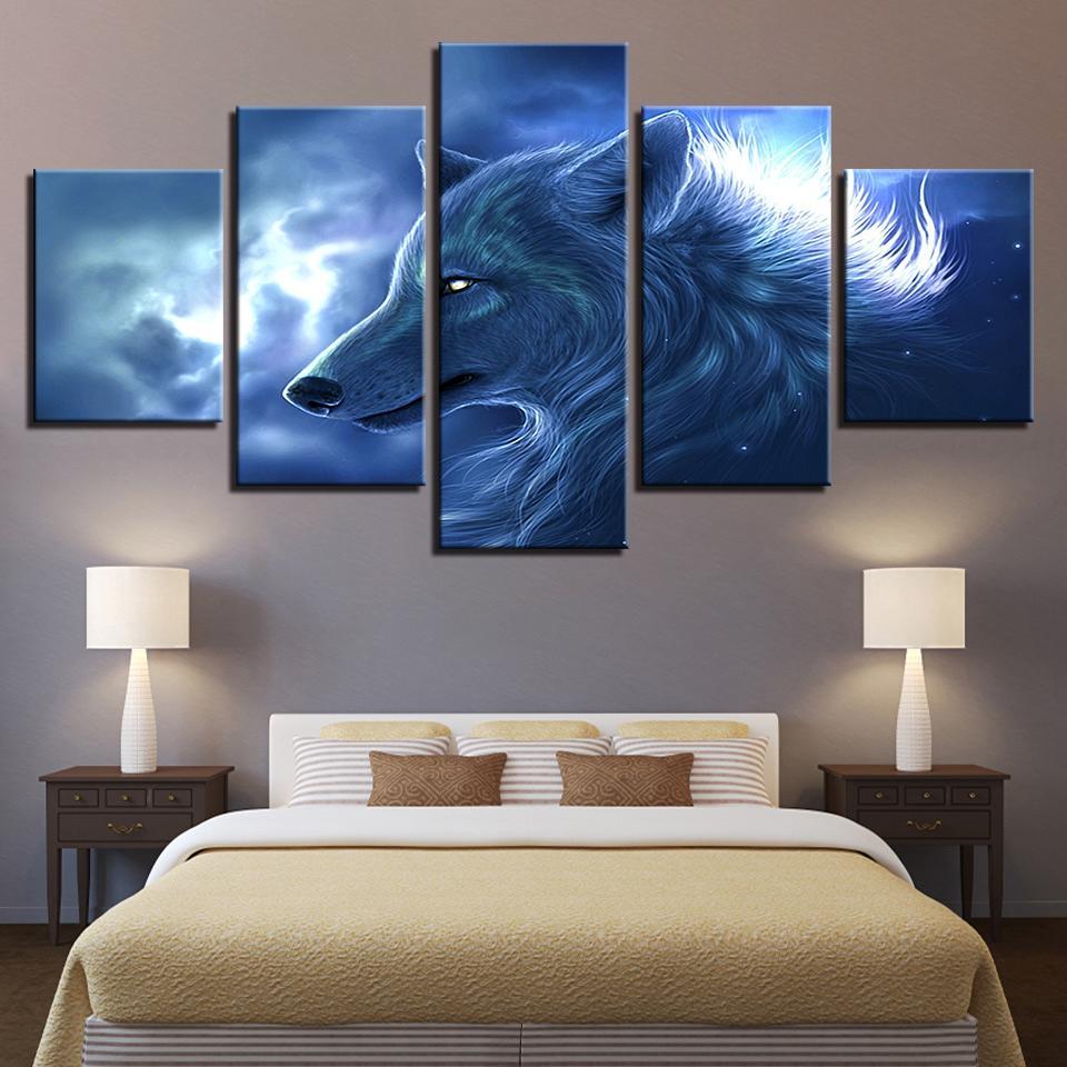 animal wolf 2 abstract animal 5 panel canvas art wall decor 1292
