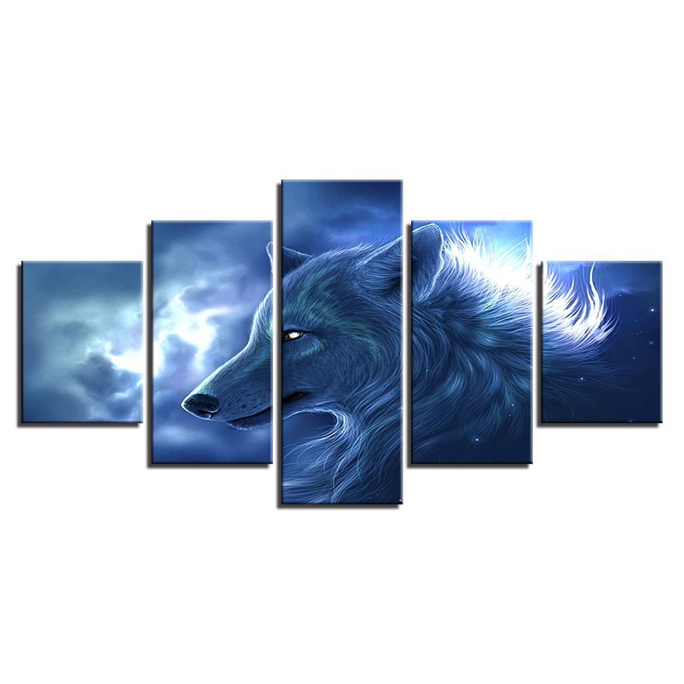 animal wolf 2 abstract animal 5 panel canvas art wall decor 2964