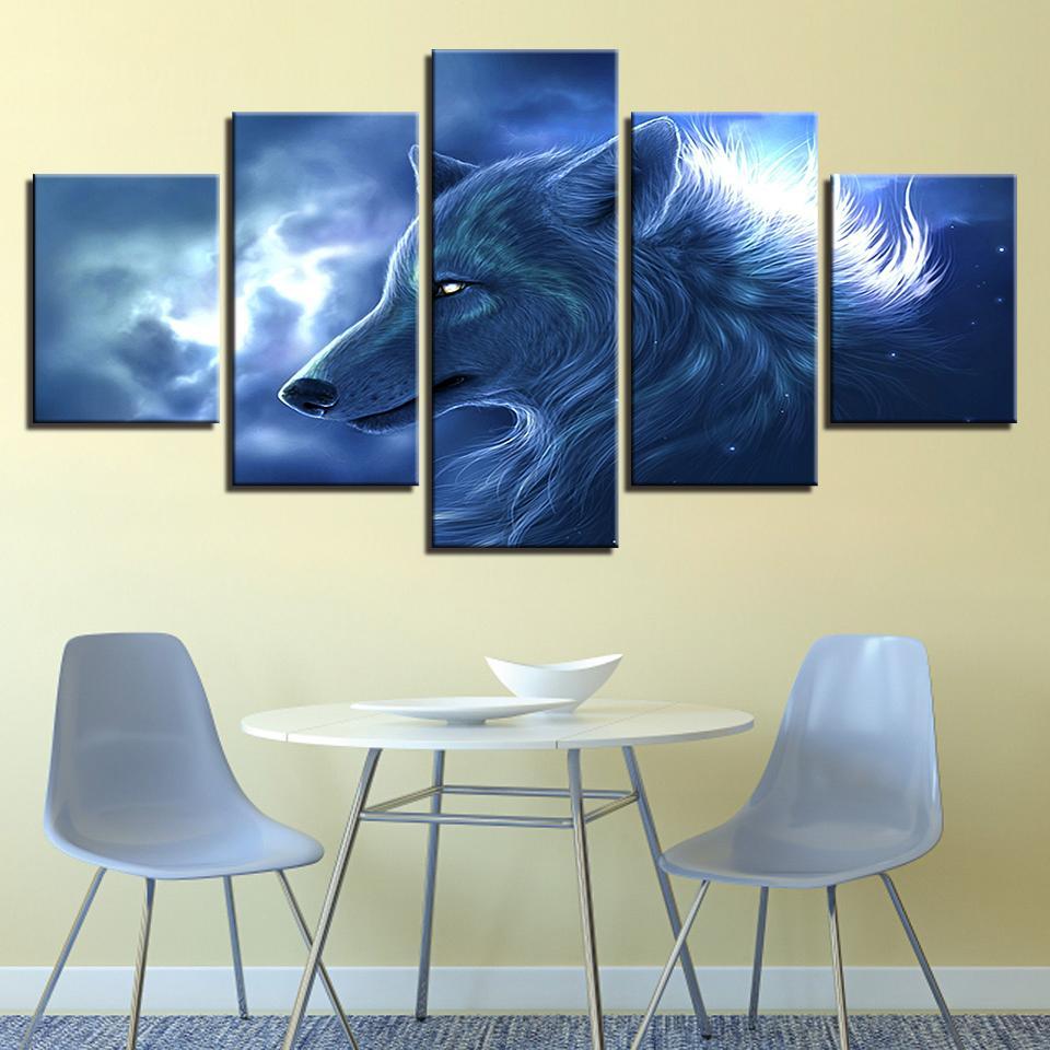 animal wolf 2 abstract animal 5 panel canvas art wall decor 4601