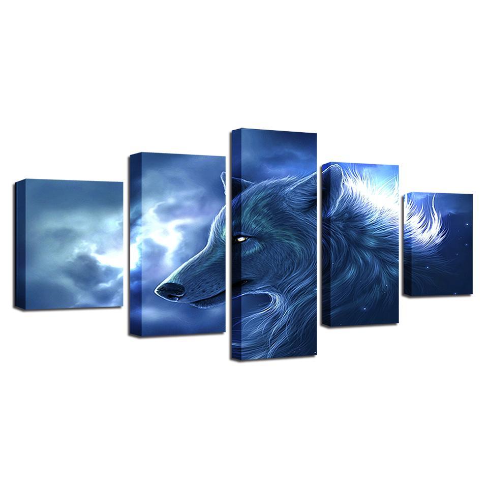 animal wolf 2 abstract animal 5 panel canvas art wall decor 8312
