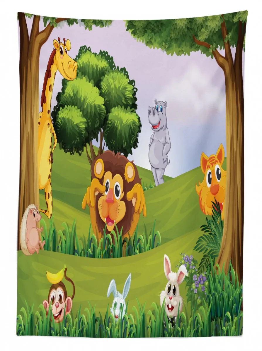 animals in forest safari 3d printed tablecloth table decor 8871