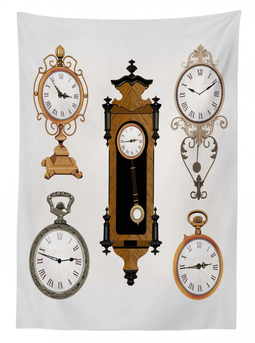 antique clocks pattern 3d printed tablecloth table decor 6462