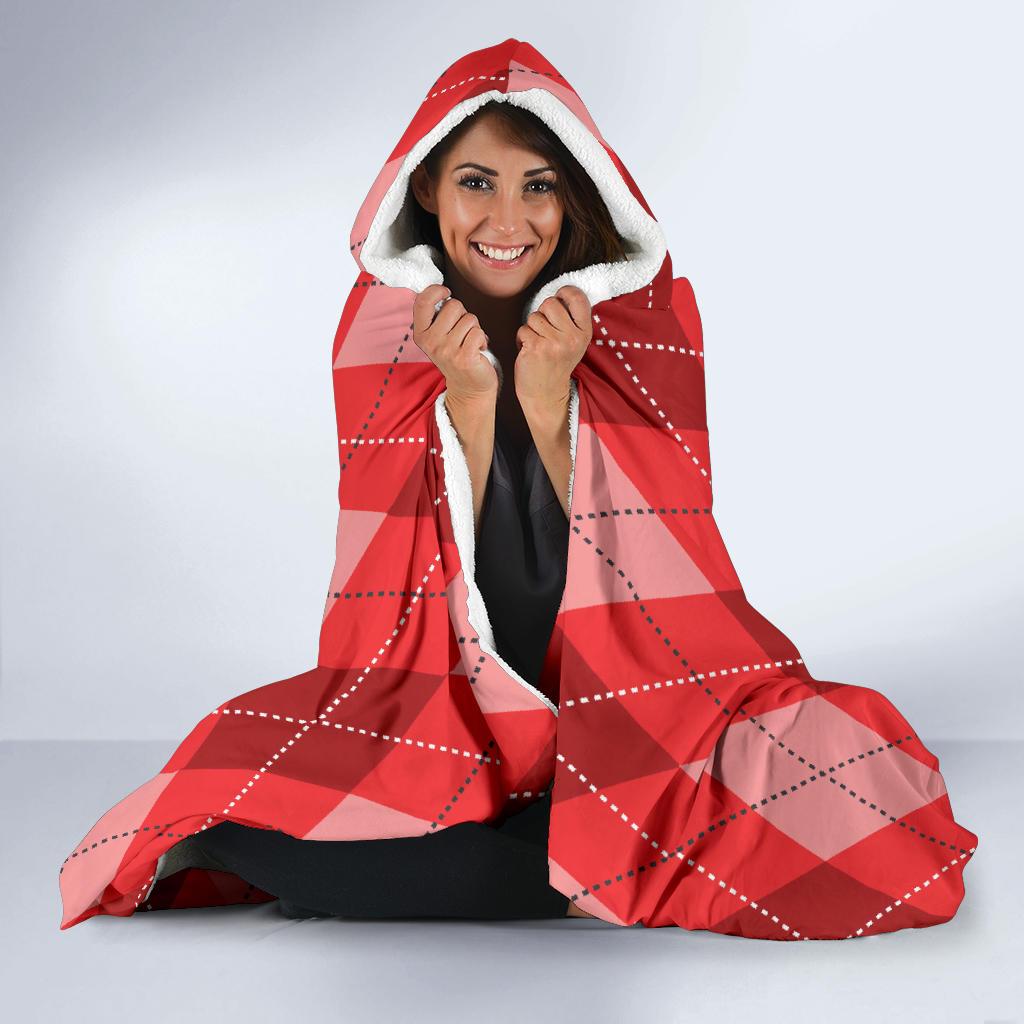 Argyle Red Pattern Print Hooded Blanket Cloak Blanket argyle red pattern print hooded blanket cloak blanket 1969