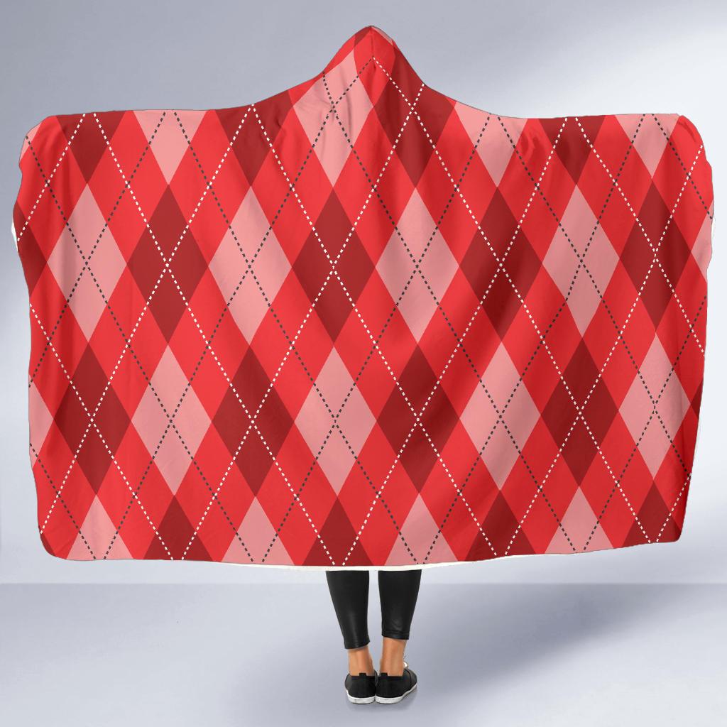 Argyle Red Pattern Print Hooded Blanket Cloak Blanket argyle red pattern print hooded blanket cloak blanket 2186