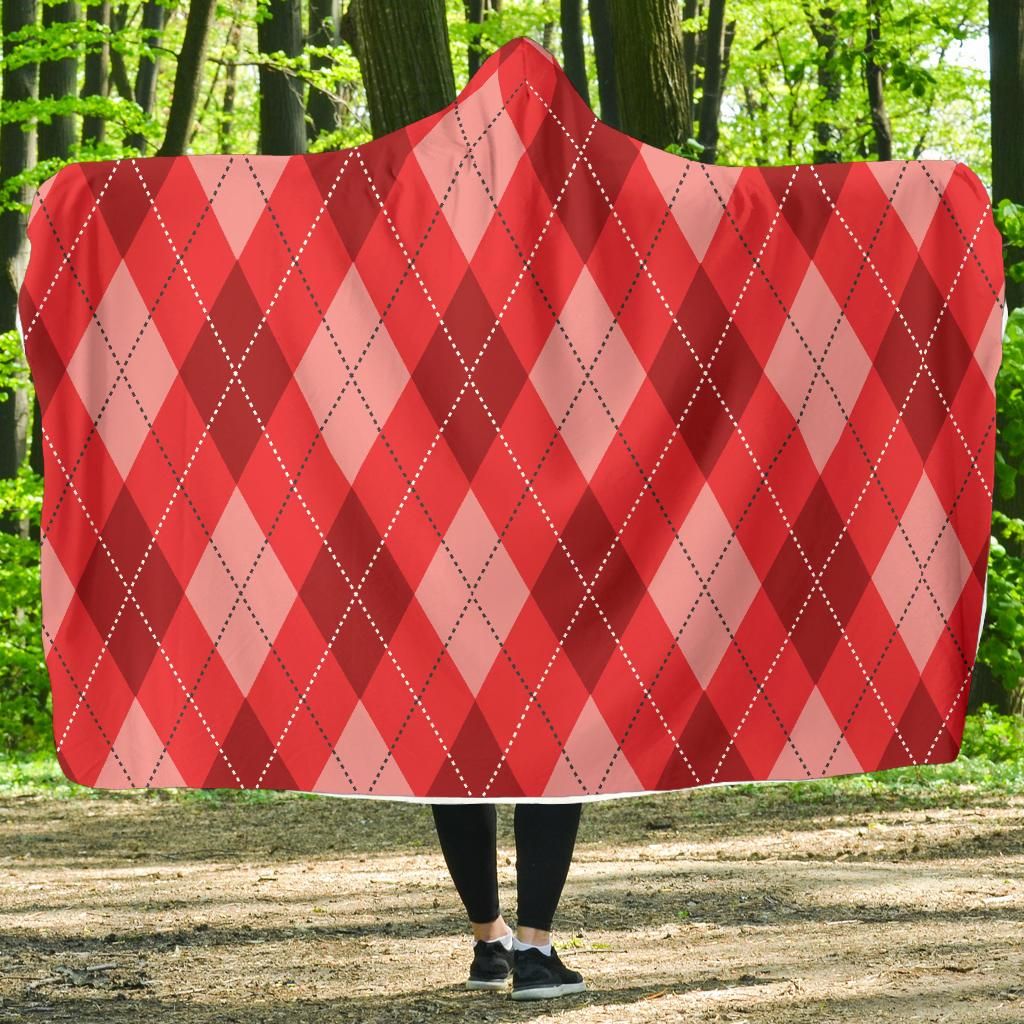 Argyle Red Pattern Print Hooded Blanket Cloak Blanket argyle red pattern print hooded blanket cloak blanket 5970