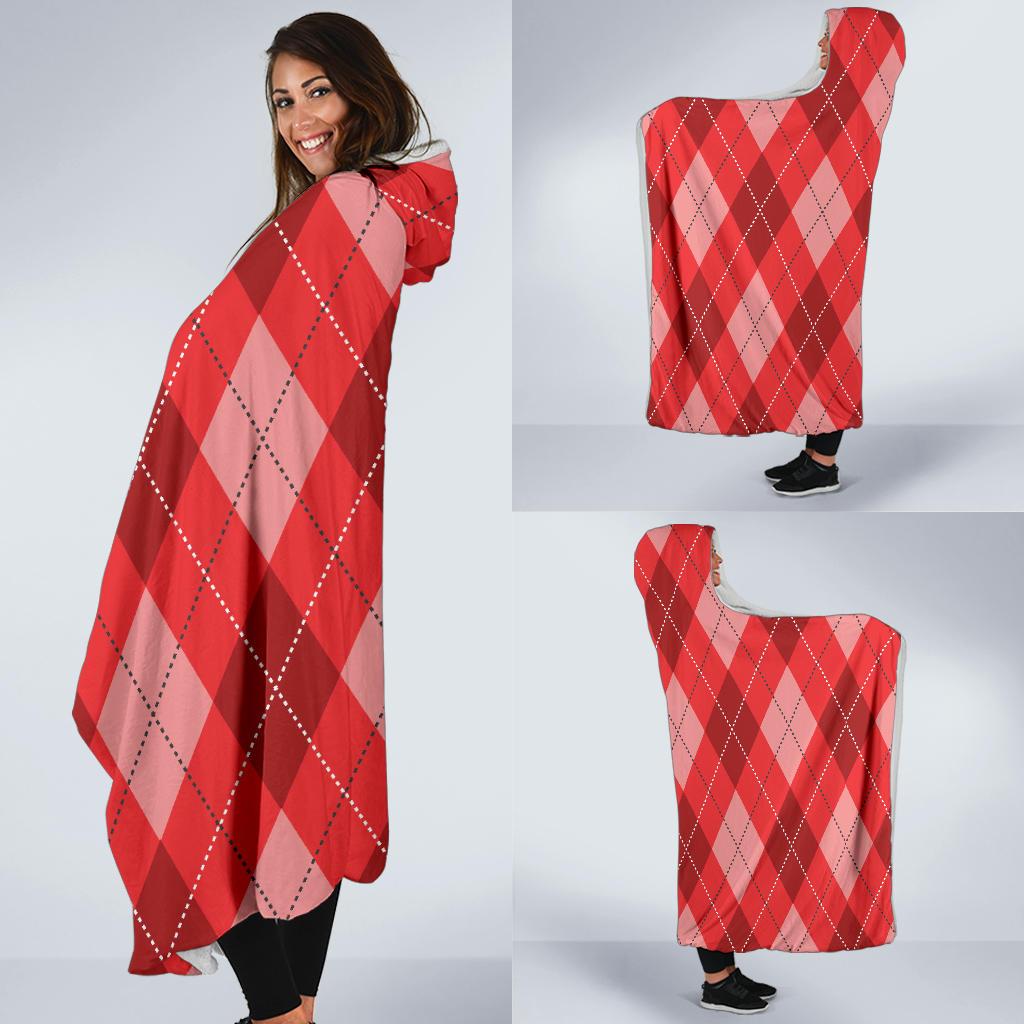 Argyle Red Pattern Print Hooded Blanket Cloak Blanket argyle red pattern print hooded blanket cloak blanket 7106