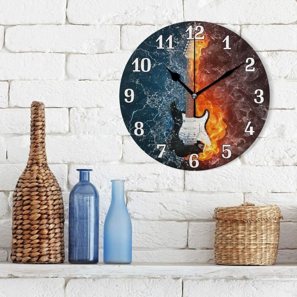Art Ice Fire Rock Guitar Printed Wall Clock art ice fire rock guitar printed wall clock 1164