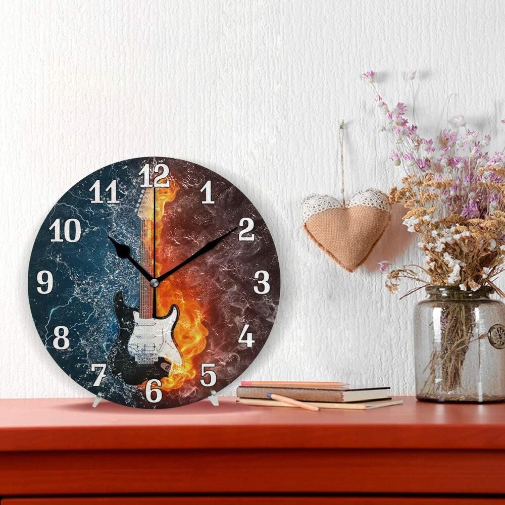 Art Ice Fire Rock Guitar Printed Wall Clock art ice fire rock guitar printed wall clock 4524