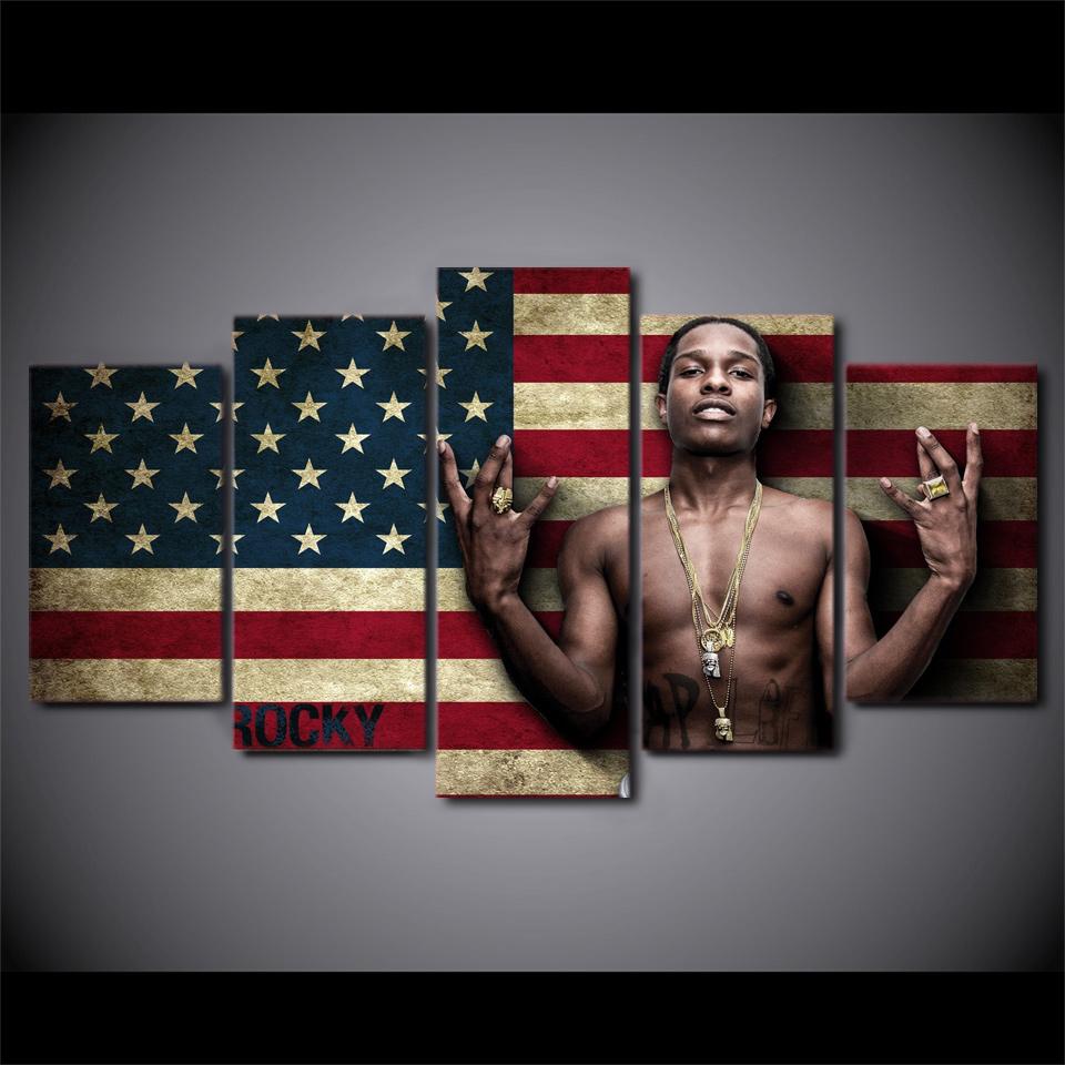 asap rocky music singer american flag abstract 5 panel canvas art wall decor 6265