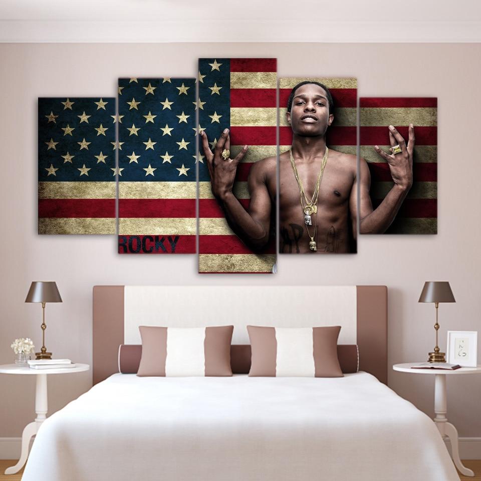 asap rocky music singer american flag abstract 5 panel canvas art wall decor 7048