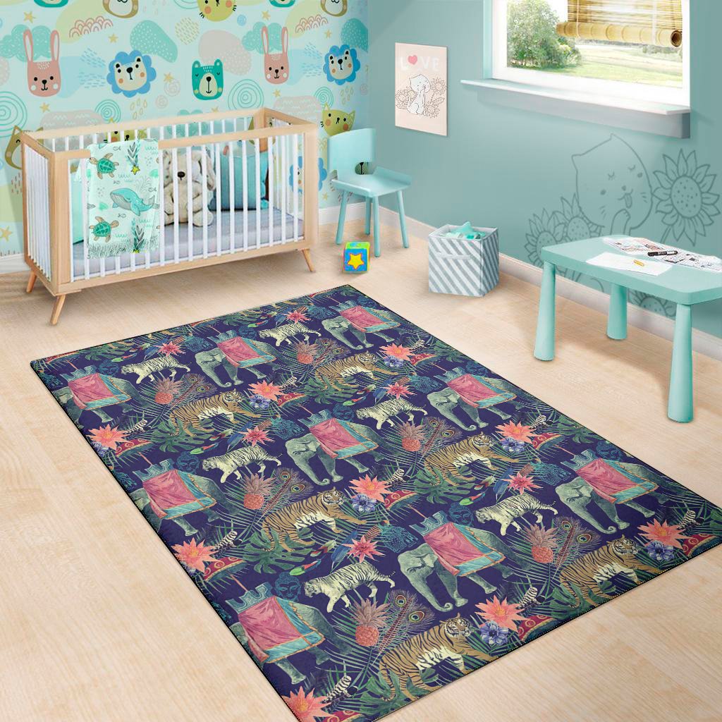 asian elephant and tiger print area rug floor decor 4614