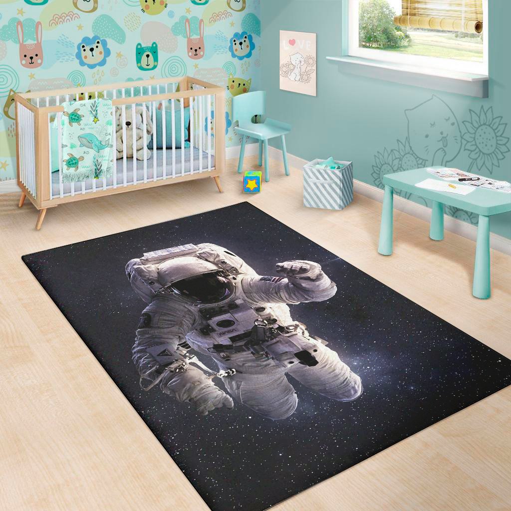 astronaut floating in outer space print area rug floor decor 3487