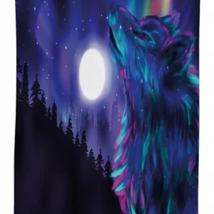 aurora borealis and wolf 3d printed tablecloth table decor 7259