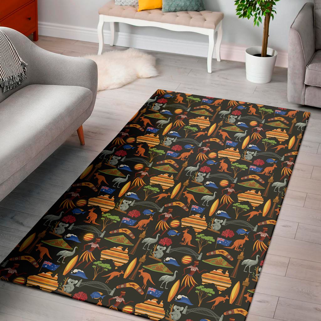 australia symbols pattern print area rug floor decor 8136