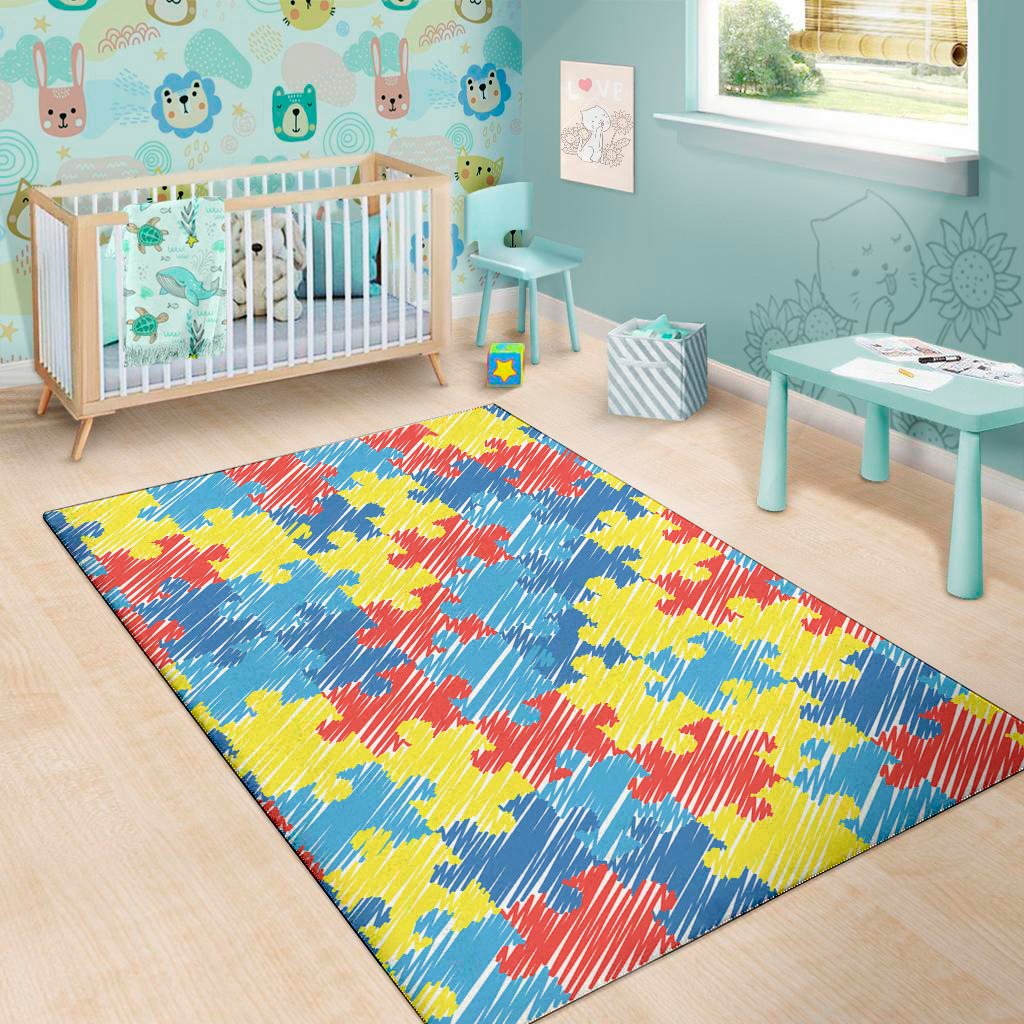 autism awareness drawing puzzle print area rug floor decor 3948