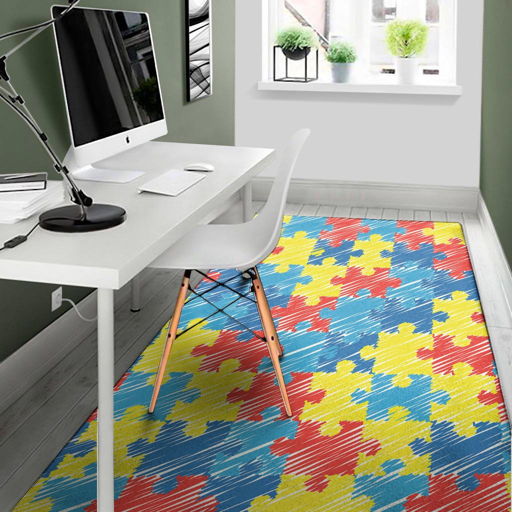 autism awareness drawing puzzle print area rug floor decor 5738
