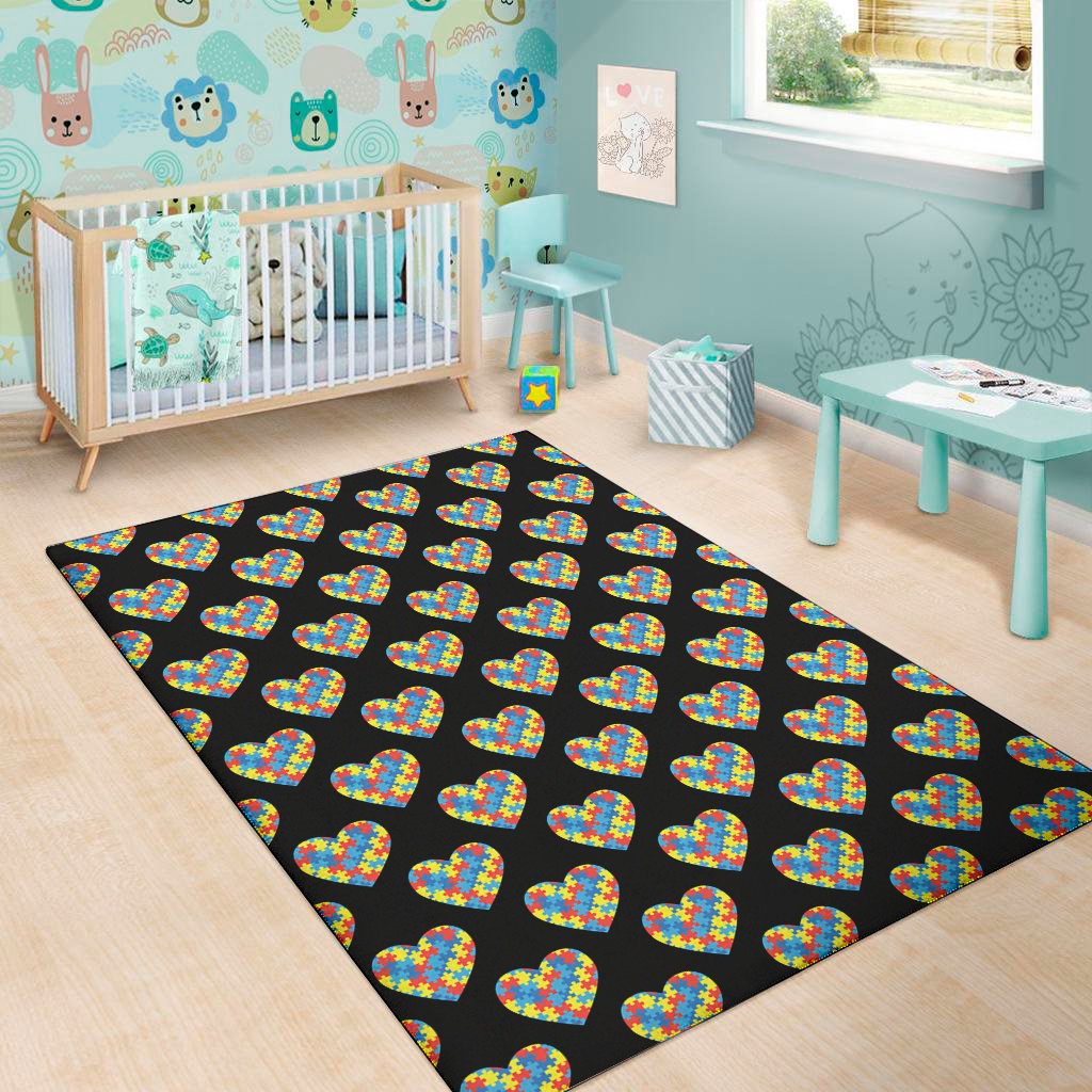 autism awareness heart pattern print area rug floor decor 5335