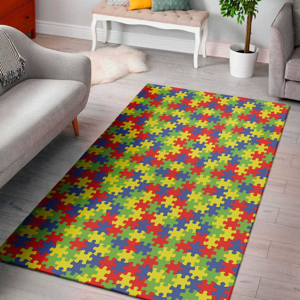 autism awareness puzzle pattern print area rug floor decor 2943