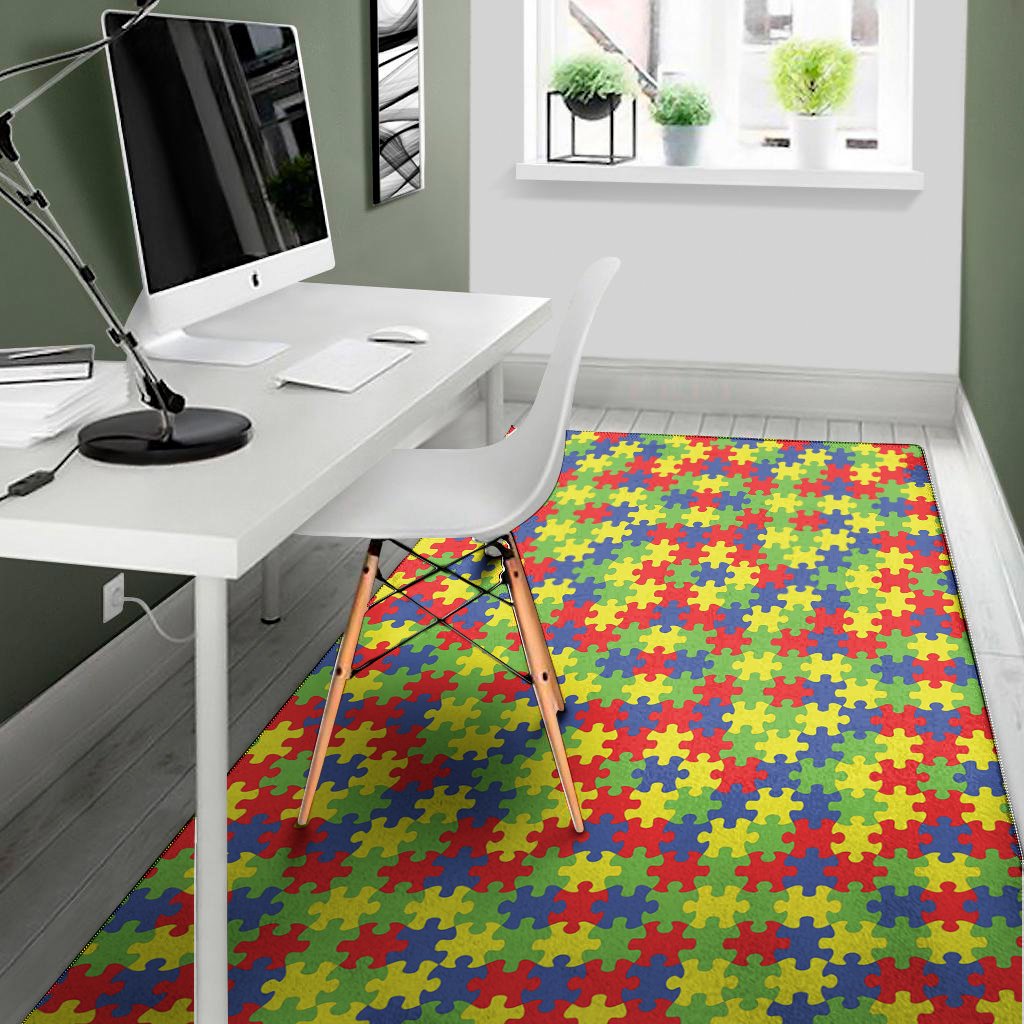 autism awareness puzzle pattern print area rug floor decor 3556