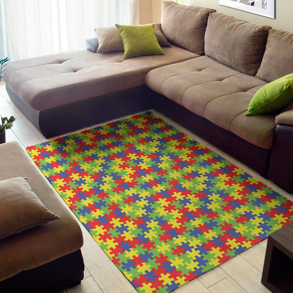 autism awareness puzzle pattern print area rug floor decor 6473