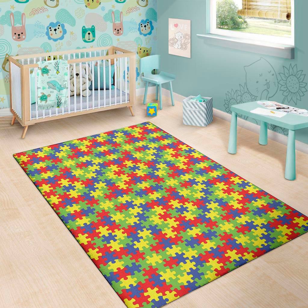 autism awareness puzzle pattern print area rug floor decor 8382